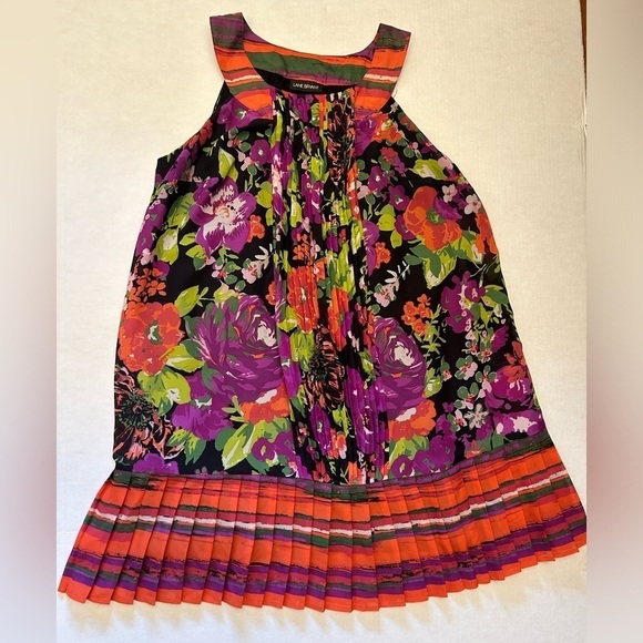 Lane Bryant sleeveless floral & striped pattern dress w/pleated hem. Sz-14. X14 - Picture 5 of 10